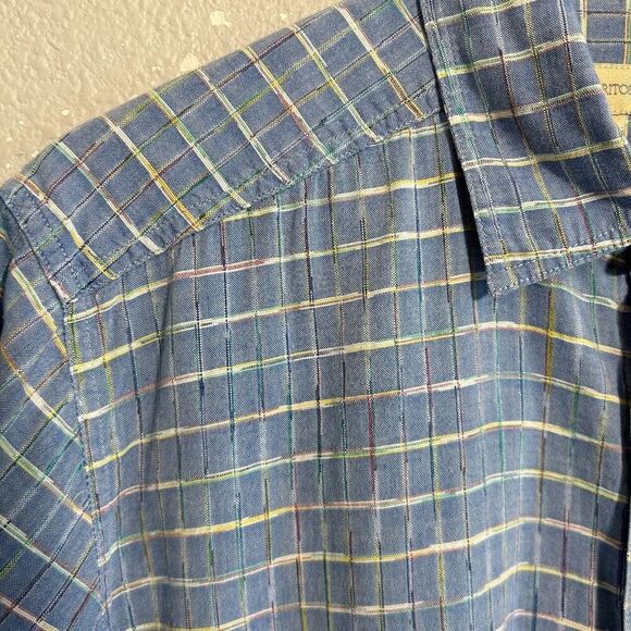 The Territory Ahead Short Sleeve Shirt Men's M Blue Cotton Check Button Up - Picture 5 of 6